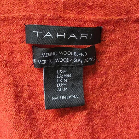Tahari M Orange Merino Wool Blend Open Knit Duster Cardigan Vest Sleeveless Boho - Picture 5 of 7